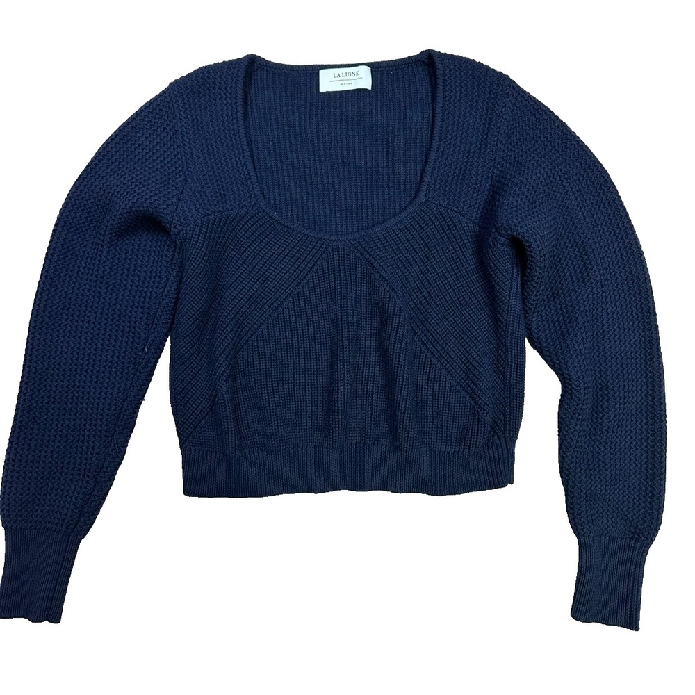 La Ligne Knit Sweater Cozy Navy Preppy Cropped Classic Understated Elegance S/M